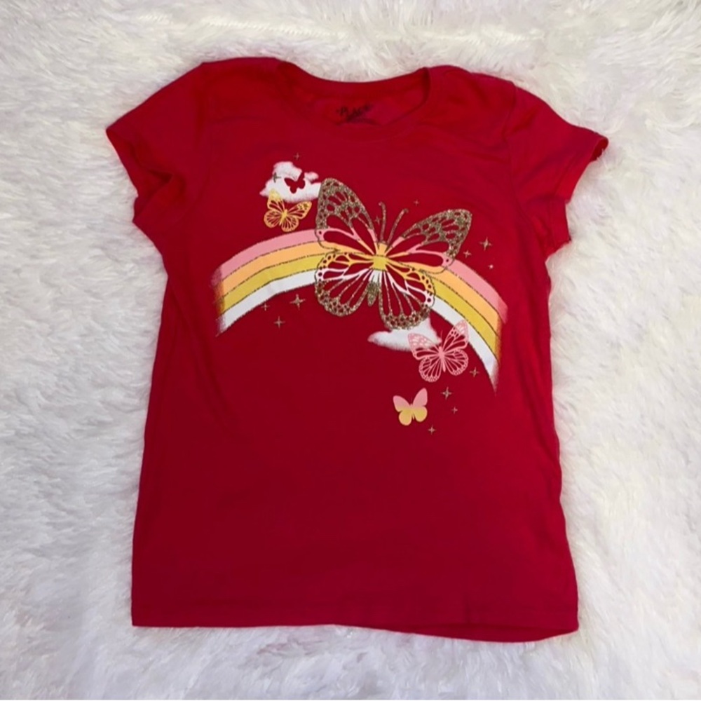 The Children's Place Red Tee with Butterfly and Rainbow